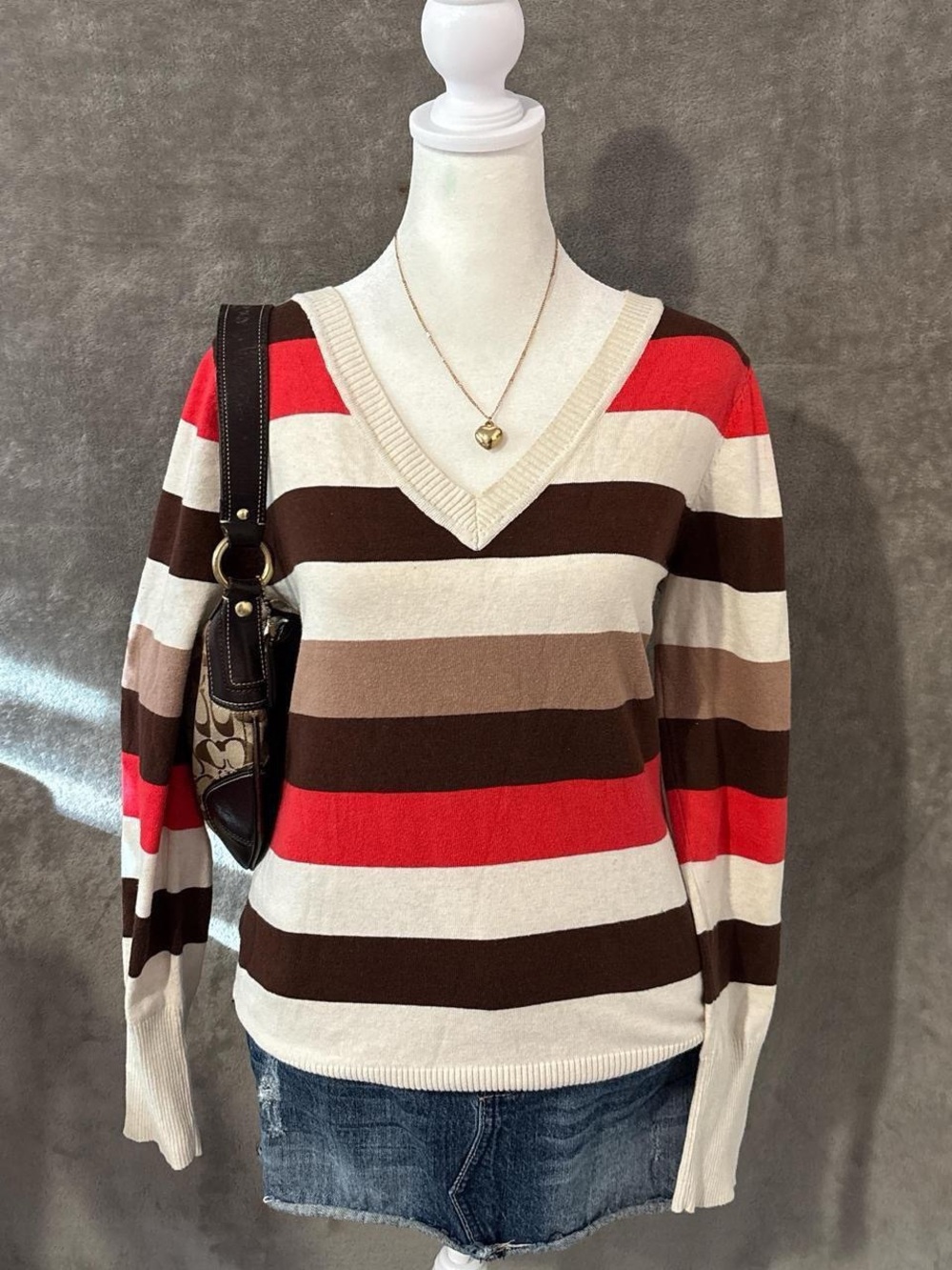 Y2k Striped Rue 21 V Neck Boho 70s Inspired Sweater